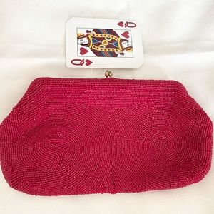 Simple, vintage red beaded clutch